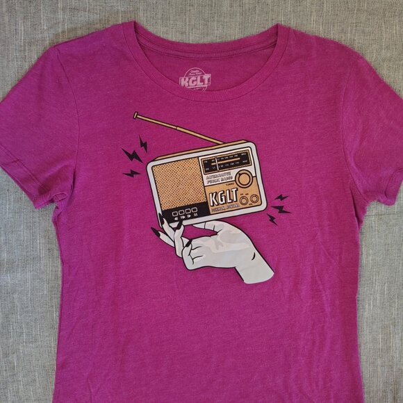 KGLT Radio T-Shirt Womens Size Large Pink Bozeman Montana Alternative Public - Picture 3 of 10